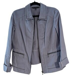 White House Black Market Blue Peplum Zipper Pocket Jacket Womens Size M